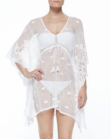 Miguelina Petra Crochet Drawstring Caftan Coverup