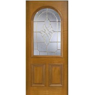 Main Door 36 in. x 80 in. Mahogany Type Round Top Glass Prefinished Golden Oak Beveled Brass Solid Wood Front Door Slab SH 559 GO B