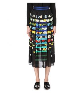MARY KATRANTZOU   Floral print striped silk skirt