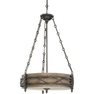 Glomar Ansel 3 Light Distressed Bronze Pendant with Bronze Age Fabric Shade HD 2886