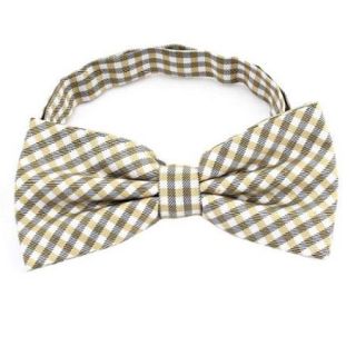 Men Party Plaids Printed Pre tied Regulable String Bow Tie Beige White