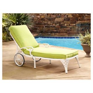 Biscayne White Chaise Lounge Chair and Green Apple Cushion