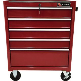 Excel 5-Drawer Rolling Metal Tool Chest — 26in.W, 600-Lb. Capacity, Model# TB2090BBS-B-Red  Tool Chests