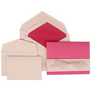 JAM Paper Pink Card with Pink Lined Envelope Wedding Invitation Pink and White Bow Set Combo, 150/Pack