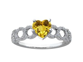 1.11 Ct Heart Shape Yellow Citrine White Diamond 14K White Gold Ring