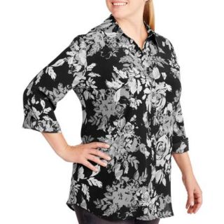 White Stag Women's Plus Size Woven 2fer Blouse With Built In Layering Tank