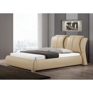 Baxton Studio Malloy Warm Beige Modern Bed with Upholstered Headboard
