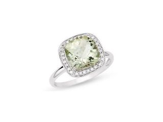 5/8 CT TGW Green Amethyst Fashion Ring with Diamond Accent in 10k White Gold