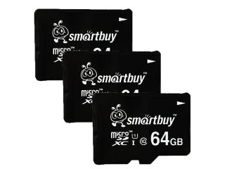 Smartbuy Micro SDXC Class 10 TF Flash Memory Card SD XC C10 Ultra U1 UHS I HD Fast Speed for Camera Mobile Phone Tab GPS  TV (64GB   3 Packs)