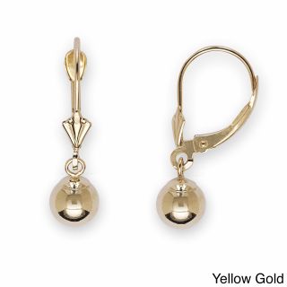 14k Yellow Gold 6 mm Ball Drop Leverback Dangle Earrings  
