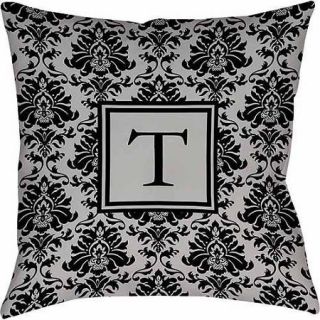 Thumbprintz Damask Monogram Decorative Pillow, Black and Grey
