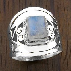 High polish Sterling Silver Rectangle Moonstone Ring (India