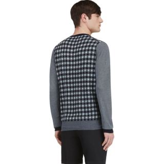 Sacai Blue & Grey Check Crewneck Sweater