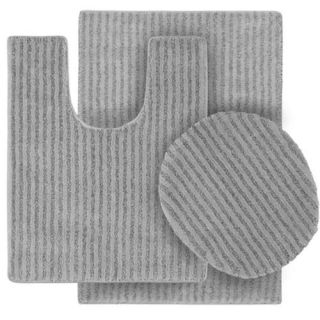 Garland Rug SHE 3PC 07 Sheridan Nylon Washable Bathroom 3 Piece Rug Set Platinum Gray