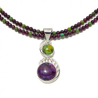 Jay King Lemon Lime and Purple Turquoise Sterling Silver Pendant with 18" Neckl   7607357