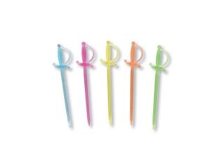 Club Pack of 864 Multi Color Neon Sword Food, Drink or Decoration Party Picks 3"