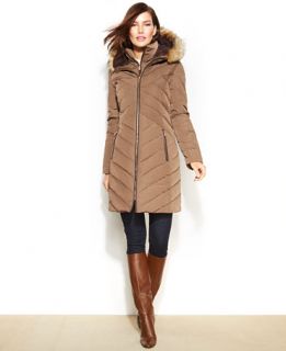 Jones New York Faux Fur Trim Hooded Down Puffer Coat   Coats   Women