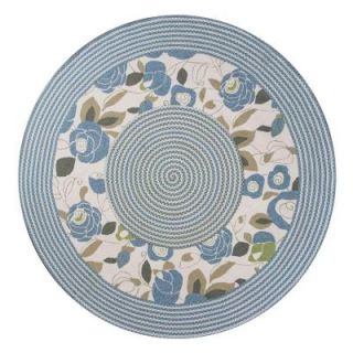 Kas Rugs Casual Ivory/Blue 7 ft. 6 in. x 7 ft. 6 in. Round Area Rug FAI550976X76RO