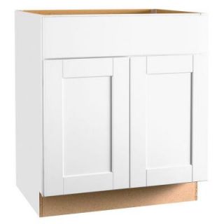 Hampton Bay 30x34.5x24 in. Shaker Base Cabinet with Ball Bearing Drawer Glides in Satin White KB30 SSW