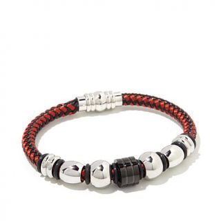 Men's Stainless Steel Red & Black Cable 6 7/8" Bracelet   7933221