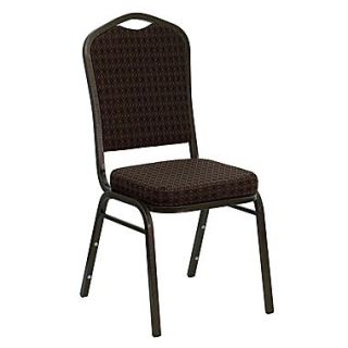 Flash Furniture HERCULES Series Crown Back Stacking Banquet Chair with Brown Patterned Fabric and Gold Vein Frame, 20/Pack
