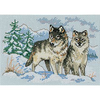 Pair Of Wolves Mini Counted Cross Stitch Kit 7X5   14300196