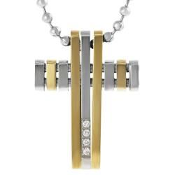 Vance Co. Goldtone Steel Cubic Zirconia Cross Necklace  