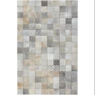 5' x 8' Eclectic Squares Taupe, Beige and Gray Hand Crafted Leather Area Throw Rug