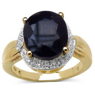 JewelzDirect 14K Gold Plated Round Cut Black Sapphire Halo Ring