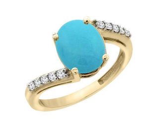 14K Yellow Gold Natural Turquoise Ring Oval 10x8 mm Diamond Accent, sizes 5   10