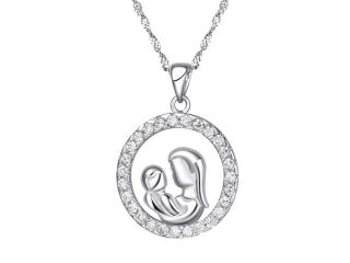 Chaomingzhen  925 Sterling Silver Cubic Zirconia  Round Mother and Child Son Pendant Necklace for Women  Chain 18"
