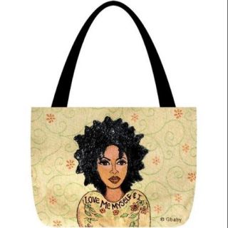Pastel Floral Gbaby "Love Me, Myself and I" Inspirational African American Portrait Jacquard Woven Tote Bag 17"