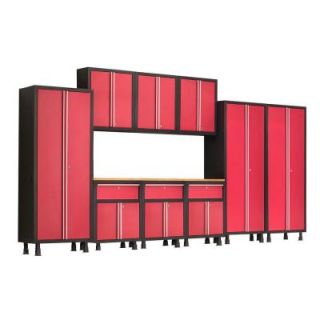 NewAge Products Bold Series 79 in. H x 168 in. W x 18 in. D 24 Guage Welded Steel Garage Cabinet Set in Red (10 Piece) 35505