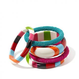 BAJALIA "Karpani" Striped Multicolor 5 piece Bangle Bracelet Set   7698047