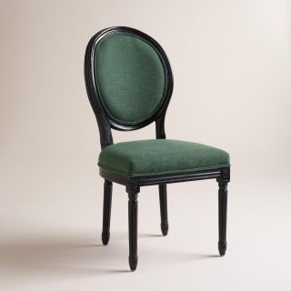 Green Linen Paige Round Back Black Frame Chairs, Set of 2