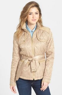 Vince Camuto Faux Suede Trim Belted Quilted Jacket