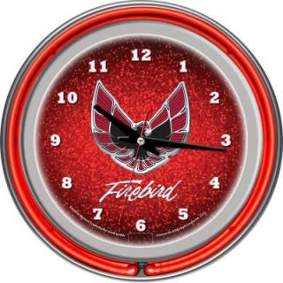 Trademark Global 14 in. Pontiac Firebird Red Chrome Double Ring Neon Wall Clock GM1400 FB RED