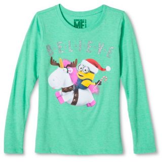 Despicable Me Minion Girls Believe T Shirt Heather Green