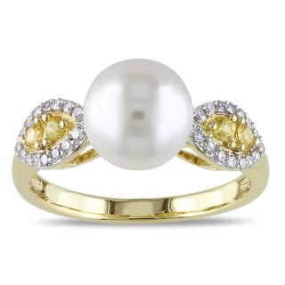 Miadora 10k Gold Cultured Freshwater Pearl, Sapphire and 1/6ct TDW