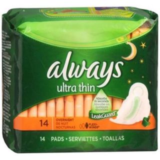 Always Ultra Thin Pads, Overnight 14 ea (Pack of 6)