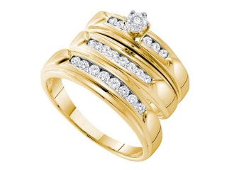 14K Yellow Gold 0.52ctw Shiny Channel Diamond Flower His & Hers Trio Set Ring
