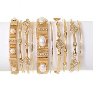 R.J. Graziano Pavé Crystal and Simulated Pearl 10 piece Bracelet Set   7256662