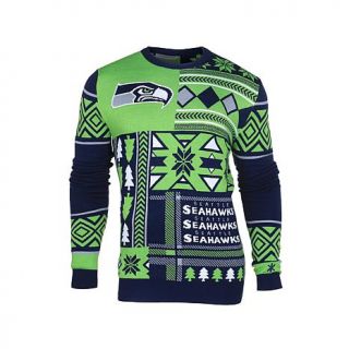 Officially Licensed NFL Patches Crew Neck Ugly Sweater   Seahawks   7765903