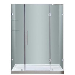 Aston Soleil 60 in. x 77 1/2 in. Completely Frameless Hinge Shower Door in Stainless Steel with Glass Shelves and Right Base SDR983 TR SS 60 6 R