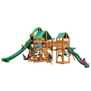 Gorilla Playsets Treasure Trove II Swing Set with Amber Posts and Deluxe Green Vinyl Canopy 01 1034 AP 1
