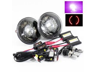 12000K Purple Bi Xenon Slim HID/7" Round 6014/6015/6024 Black Crystal Projector Headlights with Red LED Ring