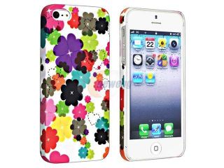 Insten Flower Rear Style 47 Snap on Rubber Coated Case Cover + Reusable Screen Protector for Apple iPhone 5