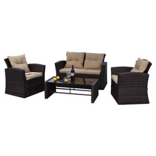 Roatan 4 Piece Seating Group in Dark Brown with Cushions by The Hom
