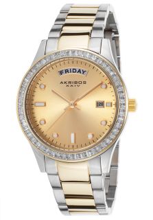 Women's Two Tone Stainless Steel Gold Tone Dial Crystal Bezel SS
