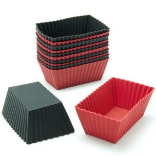 Freshware Red/ Black Rectangular Silicone Reusable Baking Cups (Case